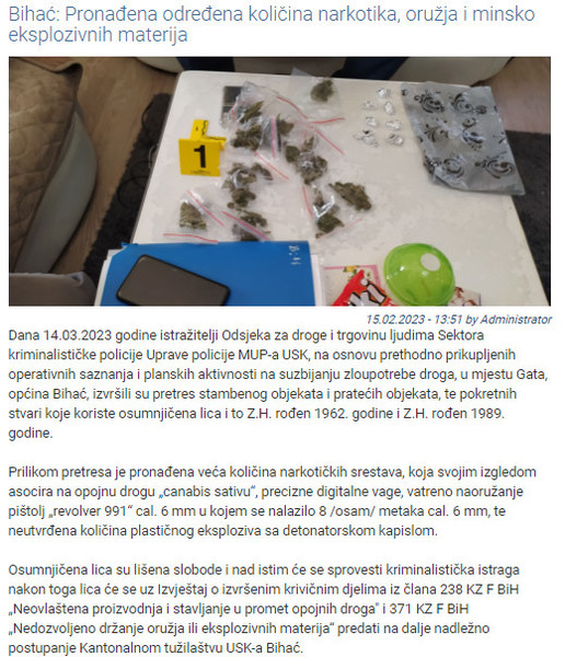 Bosnia-and-Herzegovina-avmp/Pronadjen-odredjena-kolicina-narkotika-oruzja-i-minsko-eksploz