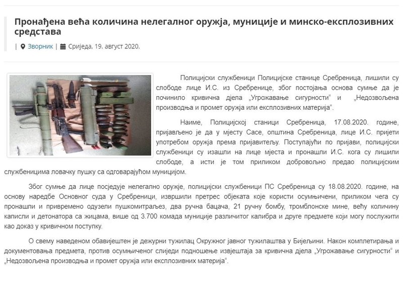 Bosnia-and-Herzegovina-avmp/Pronadjena-veca-kolicina-nelegalnog-oruzja-municije-i-minsko-e