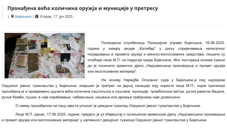 Bosnia-and-Herzegovina-avmp/Pronadjena-veca-kolicina-oruzja-i-municije-u-pretresu