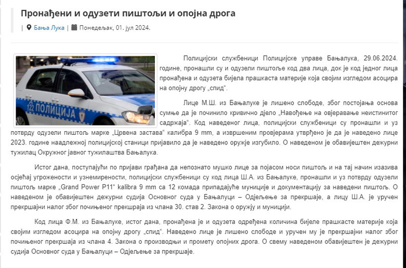 Bosnia-and-Herzegovina-avmp/Pronadjeni-i-oduzeti-pistolji-i-opojna-droga