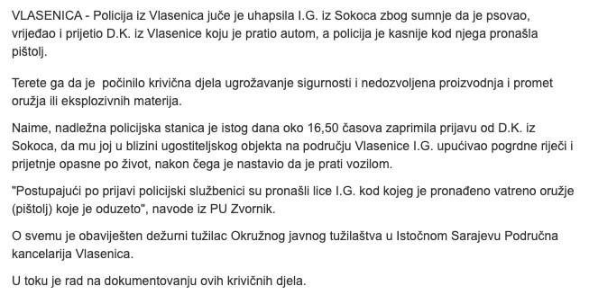 Bosnia-and-Herzegovina-avmp/Psovao-prijetio-i-pratio-zenu-policija-mu-oduzela-pistolj