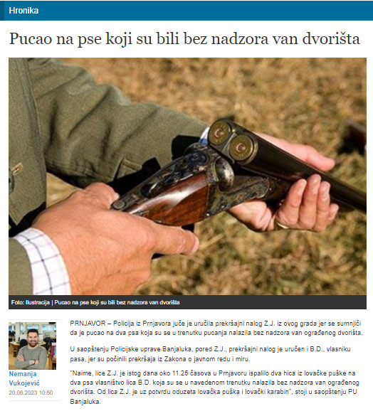 Bosnia-and-Herzegovina-avmp/Pucao-na-pse-koji-su-bili-bez-nadzora-van-dvorista