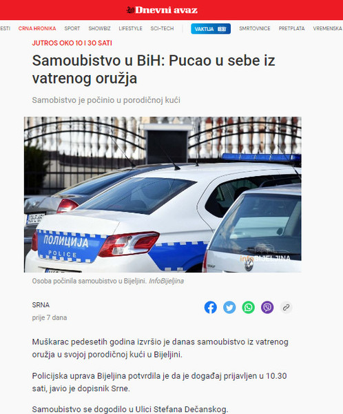 Bosnia-and-Herzegovina-avmp/Pucao-u-sebe-iz-vatrenog-oruzja