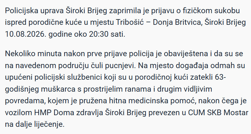 Bosnia-and-Herzegovina-avmp/Pucnjava-kod-Sirokog-Brijega-Muskarac-63-ranjen-uhapsena-braca-zbog-pokusaja-ubistva
