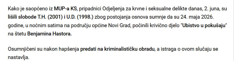 Bosnia-and-Herzegovina-avmp/Pucnjava-na-Alipasinom-Polju-Uhapsene-dvije-osobe-zbog-pokusaja-ubistva-Benjamina-Hastora