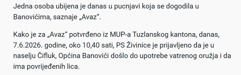 Bosnia-and-Herzegovina-avmp/Pucnjava-u-Banovicima-Muskarac-ubijen-zena-povrijedena