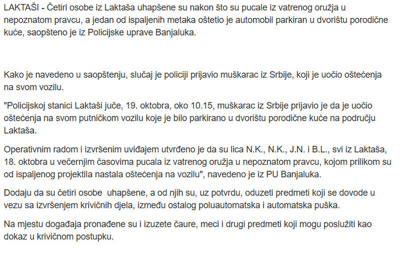 Bosnia-and-Herzegovina-avmp/Pucnjava-u-Laktasima-uhapsene-cetiri-osobe-metak-zavrsio-u-autu