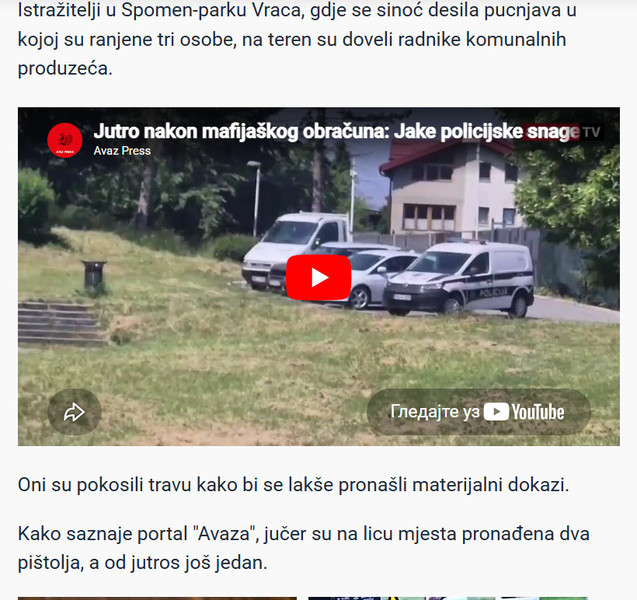 Bosnia-and-Herzegovina-avmp/Radnici-dovedeni-u-park-da-pokose-travu-kako-bi-se-lakse-tragalo-za-dokazima-Jutros-pronaden-jos-jedan-pistolj