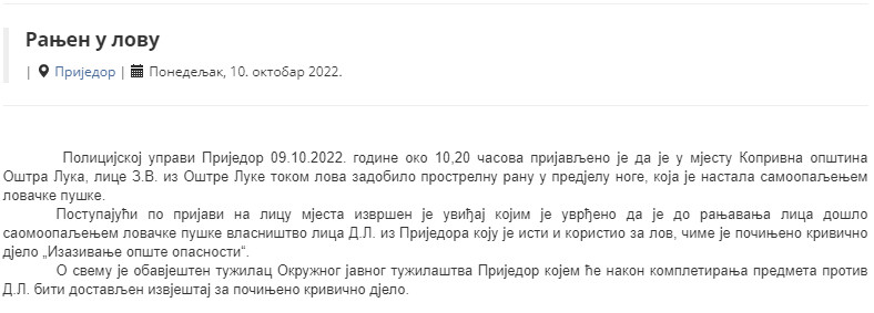 Bosnia-and-Herzegovina-avmp/Ranjen-u-lovu