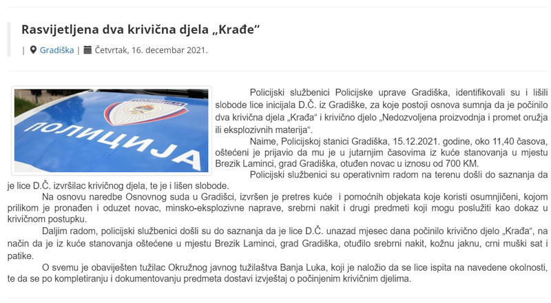 Bosnia-and-Herzegovina-avmp/Rasvijetljena-dva-krivicna-djela-Krade