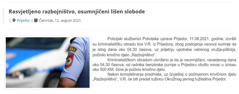 Bosnia-and-Herzegovina-avmp/Rasvjetljeno-razbojnistvo-osumnjiceni-lisen-slobode