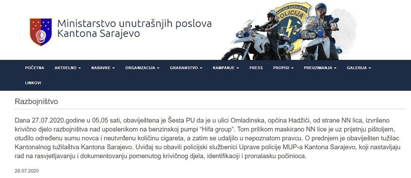 Bosnia-and-Herzegovina-avmp/Razbojnistvo-_-27.07.2020