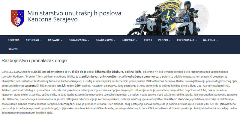 Bosnia-and-Herzegovina-avmp/Razbojnistvo-i-pronalazak-droge