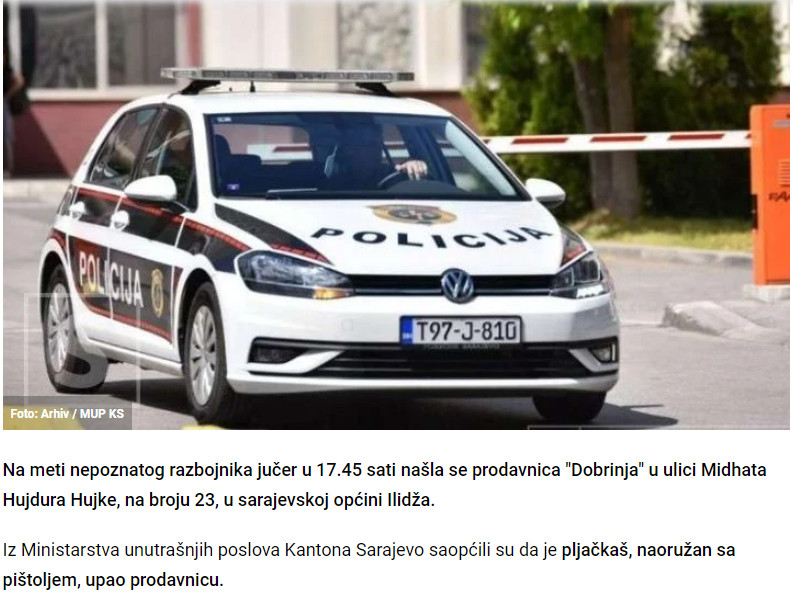 Bosnia-and-Herzegovina-avmp/Razbojnistvo-na-Ilidzi-pljackas-sa-pistoljem-upao-u-prodavnicu