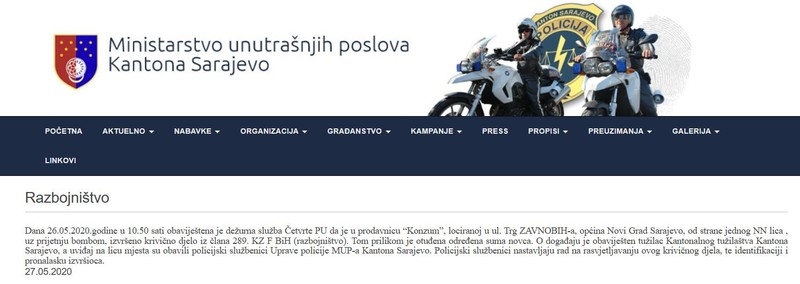 Bosnia-and-Herzegovina-avmp/Razbojnistvo-u-Konzumu-u-Sarajevu