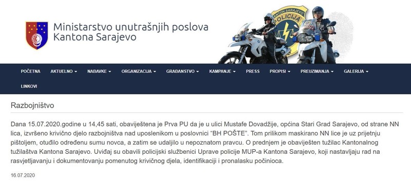 Bosnia-and-Herzegovina-avmp/Razbojnistvo-u-posti-u-Sarajevu