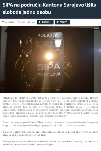 Bosnia-and-Herzegovina-avmp/SIPA-na-podrucju-Kantona-Sarajevo-lisila-slobode-jednu-osobu