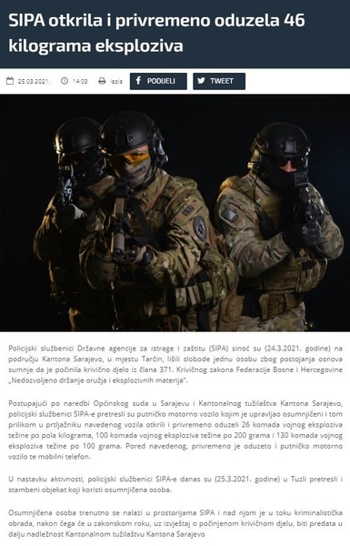 Bosnia-and-Herzegovina-avmp/SIPA-otkrila-i-privremeno-oduzela-46-kilograma-eksploziva---SI