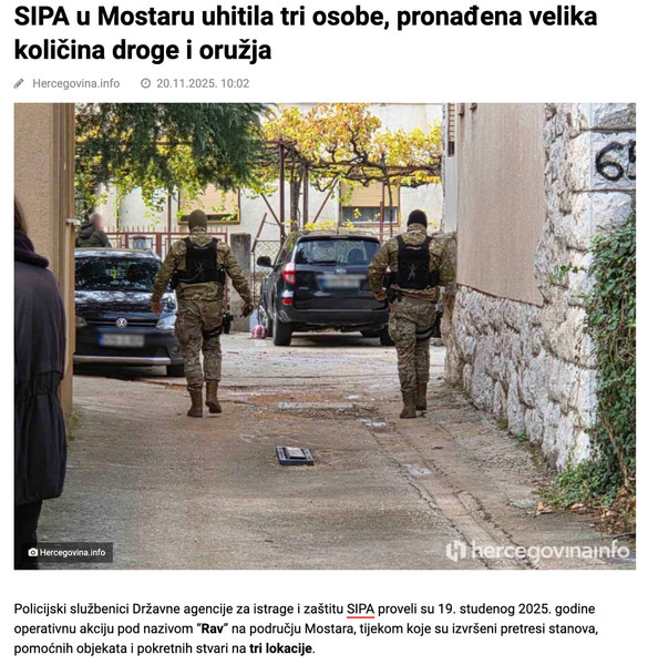 Bosnia-and-Herzegovina-avmp/SIPA-u-Mostaru-uhitila-tri-osobe-pronadena-velika-kolicina-dro