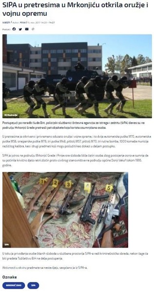 Bosnia-and-Herzegovina-avmp/SIPA-u-pretresima-u-Mrkonjicu-otkrila-oruzje-i-vojnu-opremu