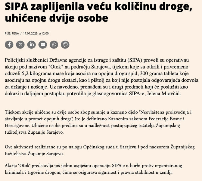 Bosnia-and-Herzegovina-avmp/SIPA-zaplijenila-vecu-kolicinu-droge-uhicene-dvije-osobe