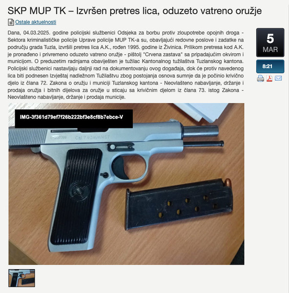 Bosnia-and-Herzegovina-avmp/SKP-MUP-TK--Izvrsen-pretres-lica-oduzeto-vatreno-oruzje--Minis