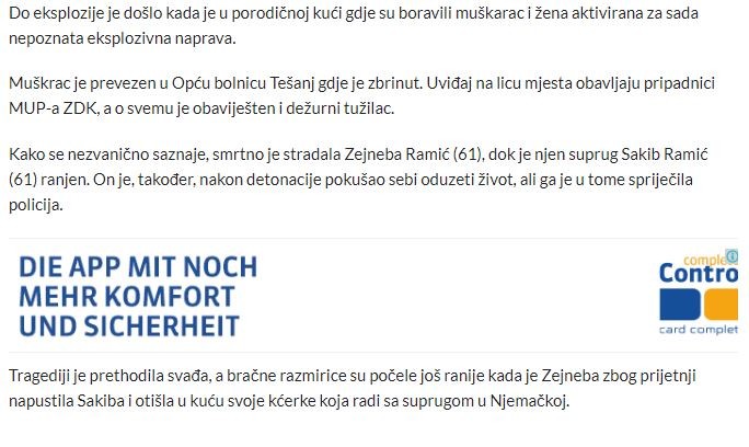 Bosnia-and-Herzegovina-avmp/Sakib-aktivirao-bombu-i-ubio-suprugu-Zejnebu-policija-ga-sprij