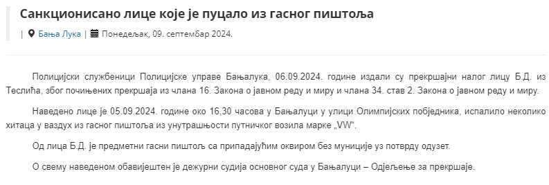 Bosnia-and-Herzegovina-avmp/Sankcionisano-lice-koje-je-pucalo-iz-gasnog-pistolja