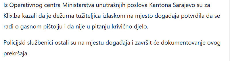 Bosnia-and-Herzegovina-avmp/Sarajevo-Pucnjava-u-centru-grada-uznemirila-gradane-ustanovljeno-da-je-upotrijebljen-gasni-pistolj