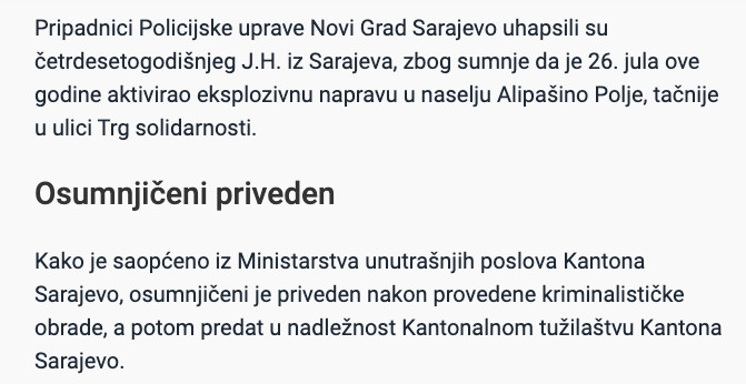 Bosnia-and-Herzegovina-avmp/Sarajlija-uhapsen-zbog-napada-na-Alipasinom-Polju1