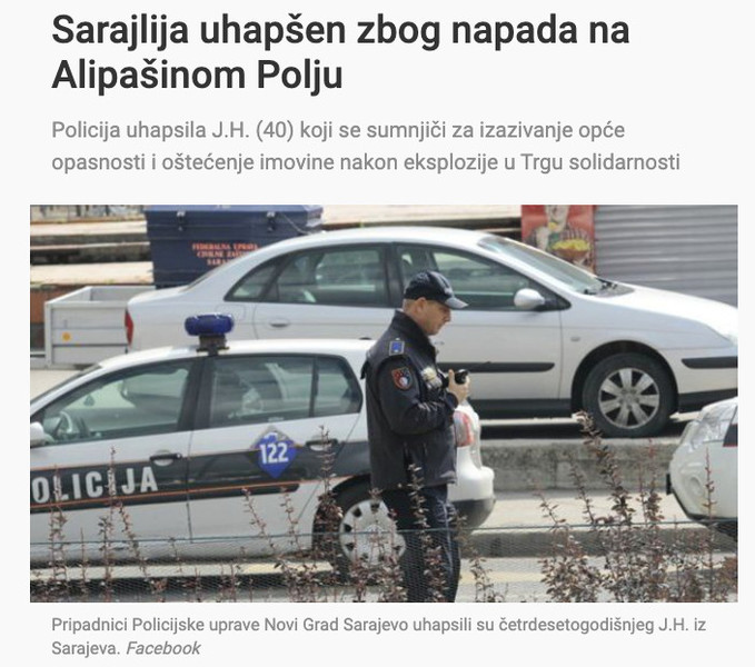 Bosnia-and-Herzegovina-avmp/Sarajlija-uhapsen-zbog-napada-na-Alipasinom-Polju
