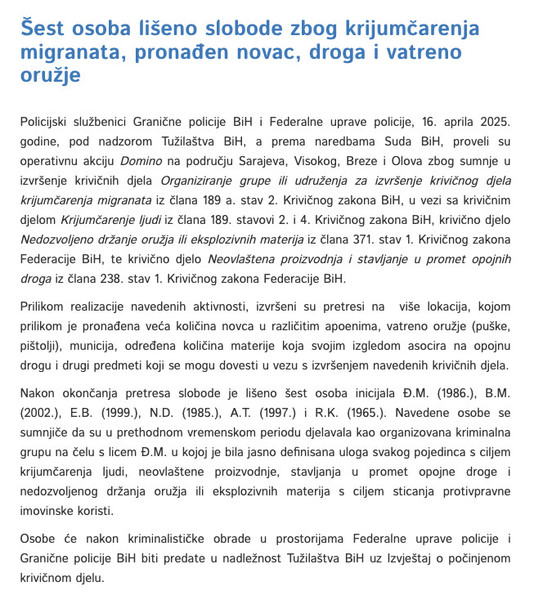 Bosnia-and-Herzegovina-avmp/Sest-osoba-liseno-slobode-zbog-krijumcarenja-migranata-pronade