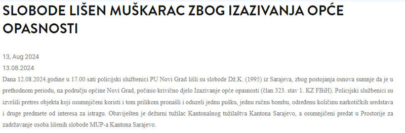 Bosnia-and-Herzegovina-avmp/Slobode-lisen-muskarac-zbog-izazivanja-opce-opasnosti-_-Minist