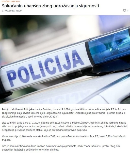 Bosnia-and-Herzegovina-avmp/Sokocanin-uhapsen-zbog-ugrozavanja-sigurnosti