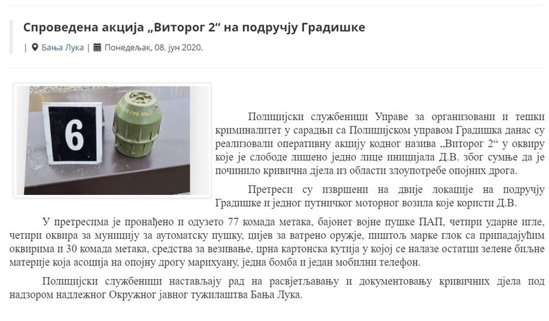 Bosnia-and-Herzegovina-avmp/Sprovedena-akcija-Vitorog-2-na-podrucju-Gradiske