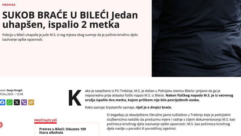 Bosnia-and-Herzegovina-avmp/Sukob-brace-u-Bileci-prerastao-u-pucnjavu-uhapsena-jedna-osoba