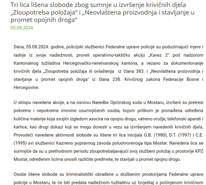 Bosnia-and-Herzegovina-avmp/Tri-lica-lisena-slobode-zbog-sumnje-u-izvrsenje-krivicnih-djel