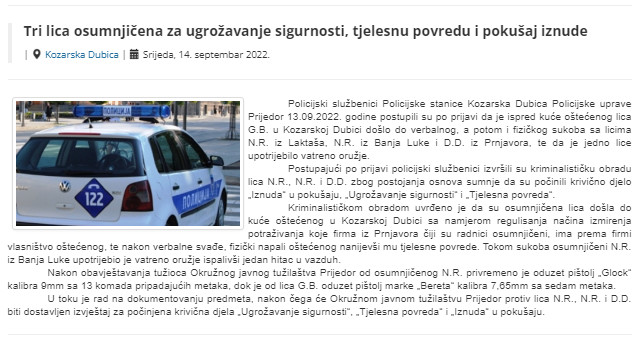 Bosnia-and-Herzegovina-avmp/Tri-lica-osumnjicena-za-ugrozavanje-sigurnosti-tjelesnu-povred