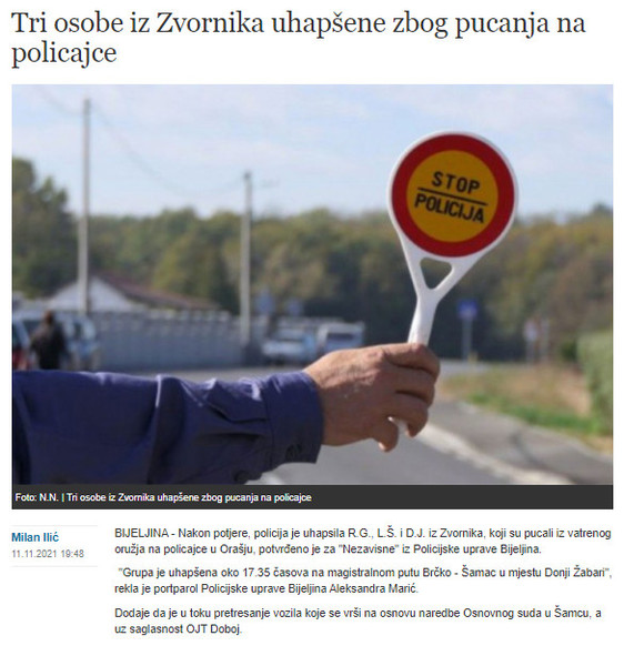 Bosnia-and-Herzegovina-avmp/Tri-osobe-iz-Zvornika-uhapsene-zbog-pucanja-na-policajce