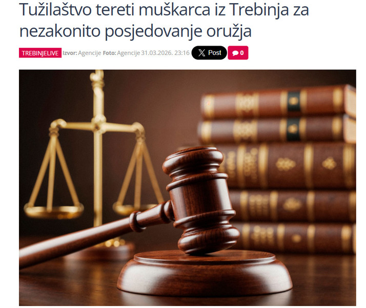 Bosnia-and-Herzegovina-avmp/Tuzilastvo-tereti-muskarca-iz-Trebinja-za-nezakonito-posjedovanje-oruzja_1