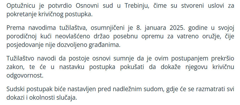 Bosnia-and-Herzegovina-avmp/Tuzilastvo-tereti-muskarca-iz-Trebinja-za-nezakonito-posjedovanje-oruzja_2
