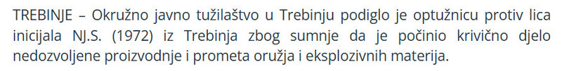 Bosnia-and-Herzegovina-avmp/Tuzilastvo-tereti-muskarca-iz-Trebinja-za-nezakonito-posjedovanje-oruzja