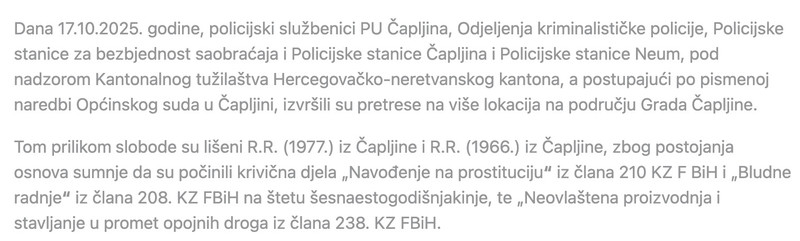 Bosnia-and-Herzegovina-avmp/U-Capljini-dva-lica-lisena-slobode-zbog-osnova-sumnje-na-pocin_1