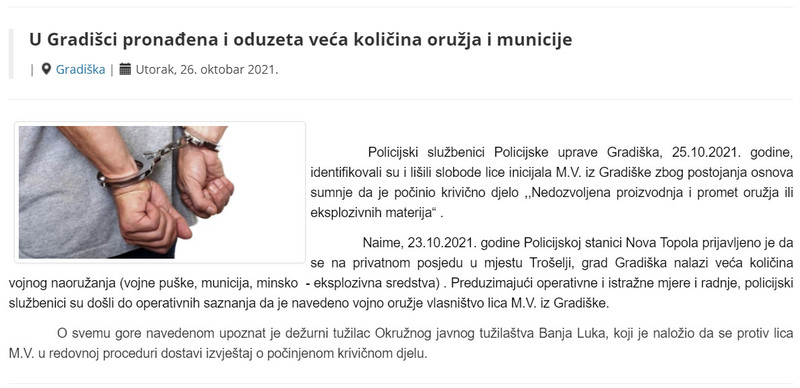 Bosnia-and-Herzegovina-avmp/U-Gradisci-pronadena-i-oduzeta-veca-kolicina-oruzja-i-municije