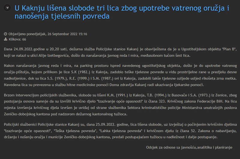 Bosnia-and-Herzegovina-avmp/U-Kaknju-lisena-slobode-tri-lica-zbog-upotrebe-vatrenog-oruzja