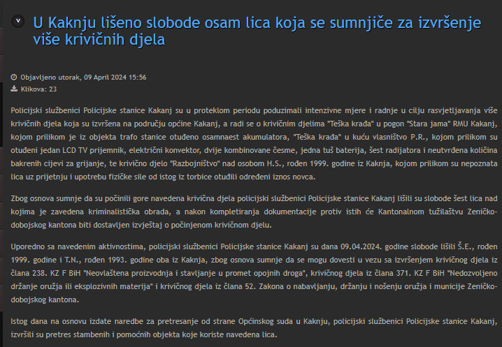Bosnia-and-Herzegovina-avmp/U-Kaknju-liseno-slobode-osam-lica-koja-se-sumnjice-za-izvrsenj