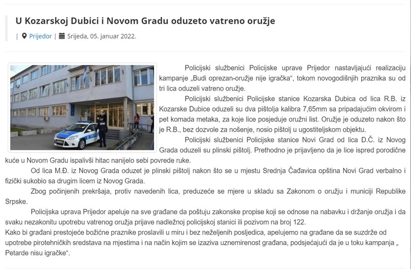 Bosnia-and-Herzegovina-avmp/U-Kozarskoj-Dubici-i-Novom-Gradu-oduzeto-vatreno-oruzje_2