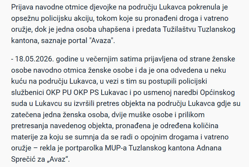Bosnia-and-Herzegovina-avmp/U-Lukavcu-prijavljena-otmica-djevojke-pa-policija-uhapsila-jednu-osobu-zbog-droge