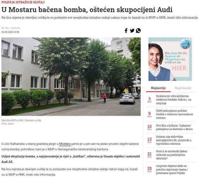 Bosnia-and-Herzegovina-avmp/U-Mostaru-bacena-bomba-ostecen-skupocijeni-Audi