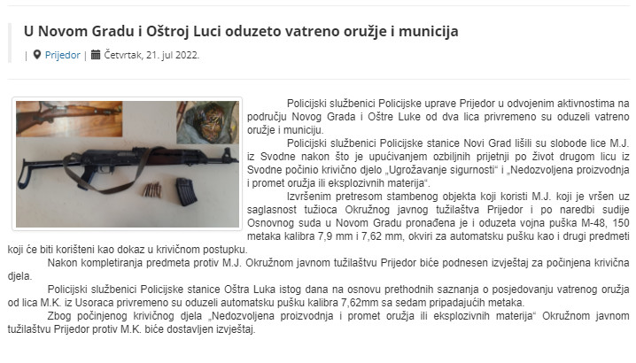 Bosnia-and-Herzegovina-avmp/U-Novom-Gradu-i-Ostroj-Luci-oduzeto-vatreno-oruzje-i-municija